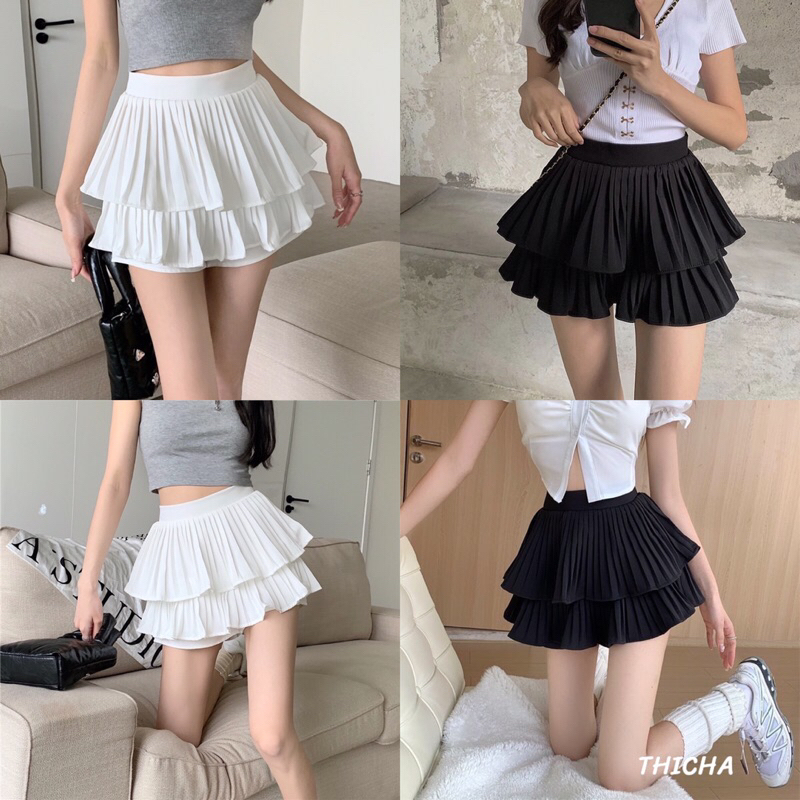 🌷THICHA🌷 กระโปรงพรีทแฟชั่น สไตล์เกาหลี แฟชั่น สีพื้น มีซับในในตัว พร้อมส่งจากไทย