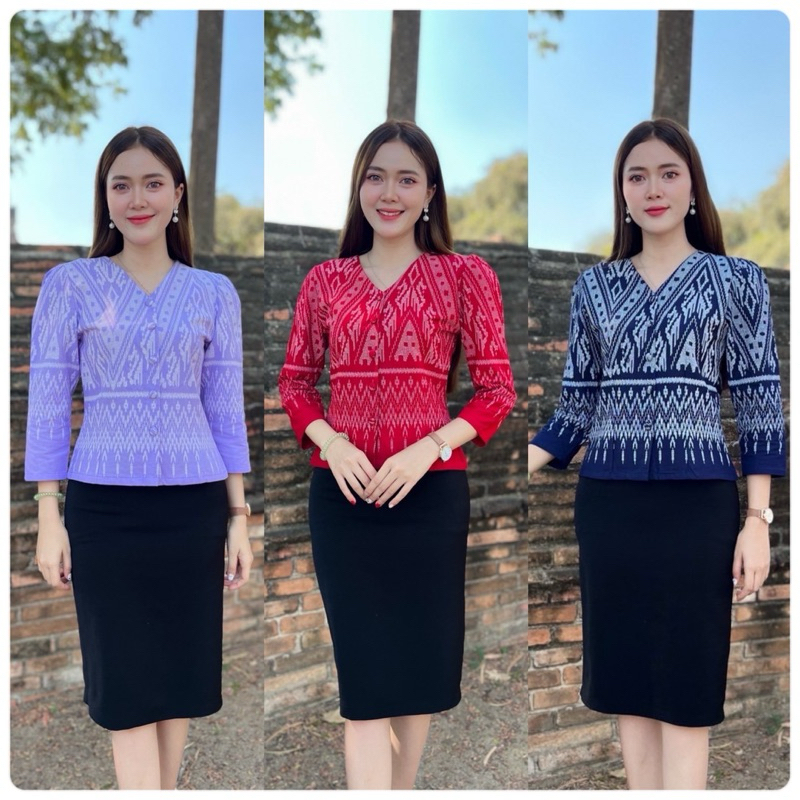 เสื้อผ้าฝ้ายลายลิซ่า แขนห้าส่วน