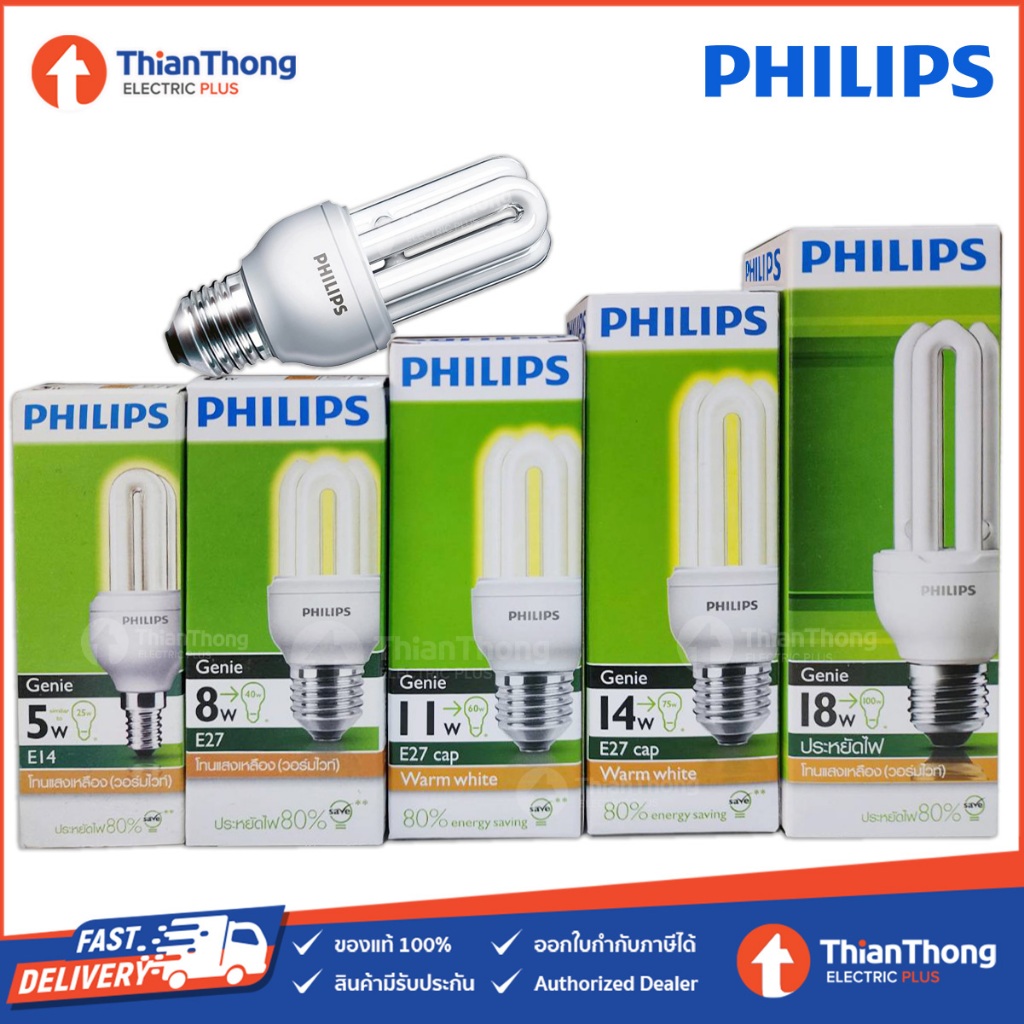 Philips หลอดประหยัดไฟ หลอดไฟ ฟิลิปส์ รุ่น จีนี่ Genie 5W 8W 11W 14W 18W ขั้วเกลียว E27