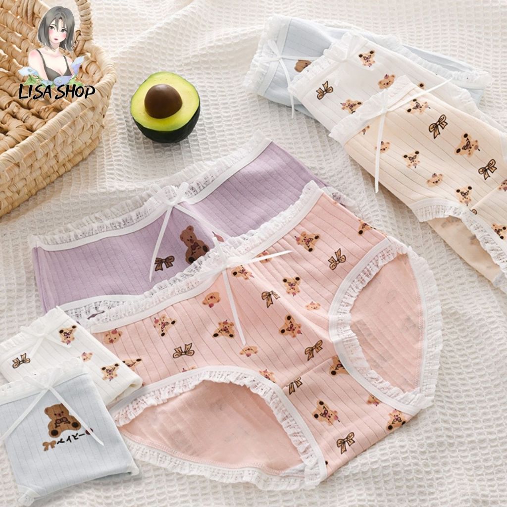 กางเกงชั้นในสไตล์เกาหลี  ลายน้องหมีสีพื้น M-XL น่ารักมาก น่ารัก พร้อมส่ง CS029