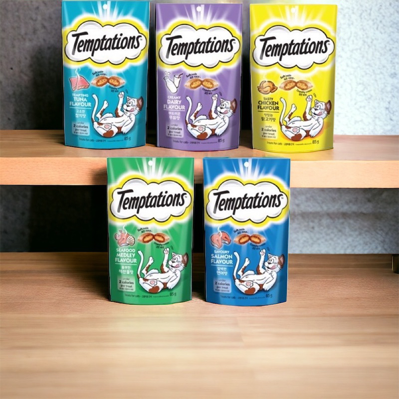 Temptations เทมเทชั่น ขนมแมวกรอบนอกนุ่มใน พ็อกเก็ตสอดไส้ ขนาด 160 กรัม