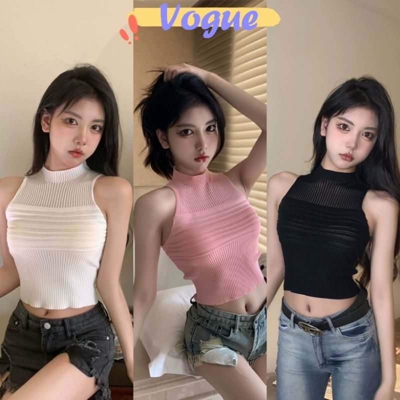 Vogue🌟พร้อมส่ง🌟 เสื้อกล้ามไหมพรม คอกลท ใส่สบาย (M5336)