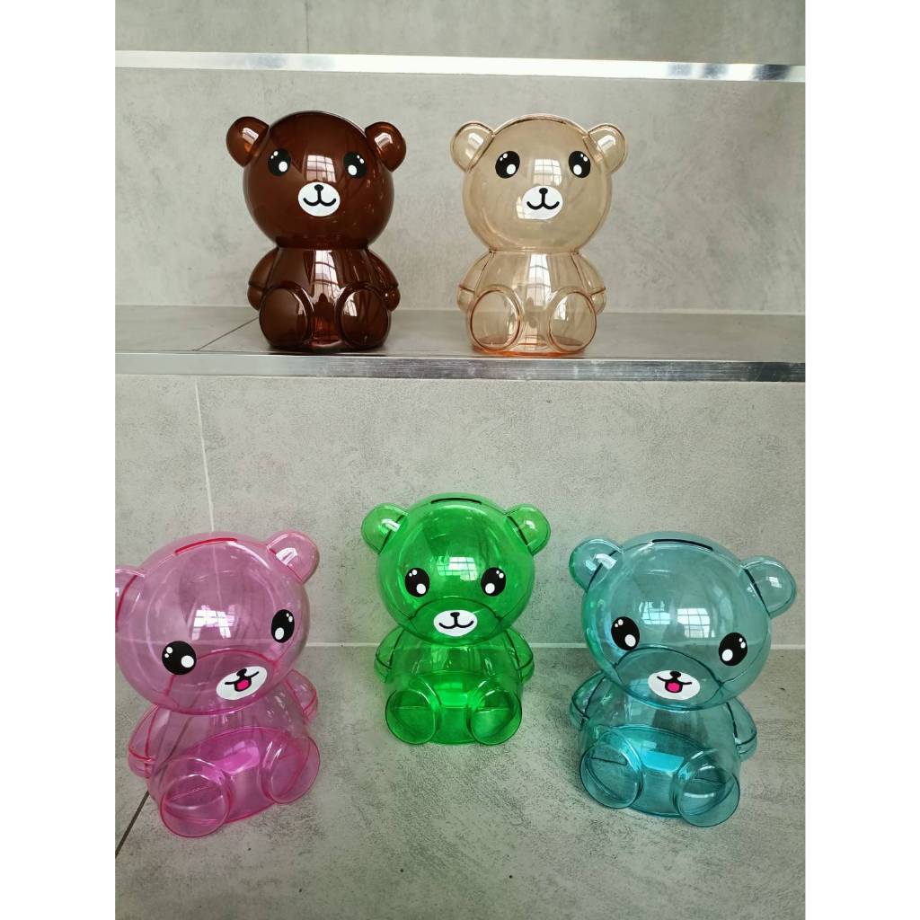 กระปุกออมสิน กระปุกออมสินหมีบราว แบบสีใส สินค้าพร้อมส่ง