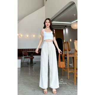 Acasey กางเกงขายาวผู้หญิง กระบอกใหญ่ ทรงClassic pants เอวสูงปรี๊ด (ผ้าลิลลี่ พรีเมียร์) ป้ายsis