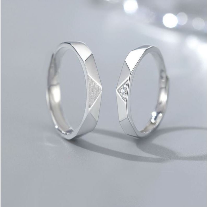 แหวนคู่รักเงินแท้ 92.5% Exquisite couples RGC-046 ลายรูปทรงเรขาคณิต ปรับขนาดได้