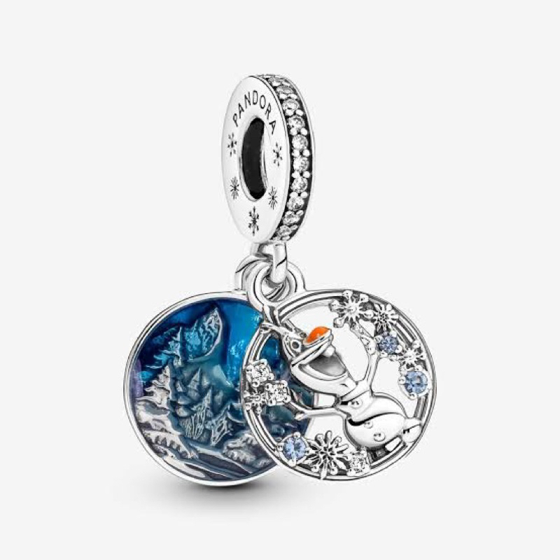 ⭐️(พร้อมส่ง)⭐️ติ้งโอลาฟ PANDORA Disney Frozen Snow Olaf Double Dangle Charm ของเเท้100%