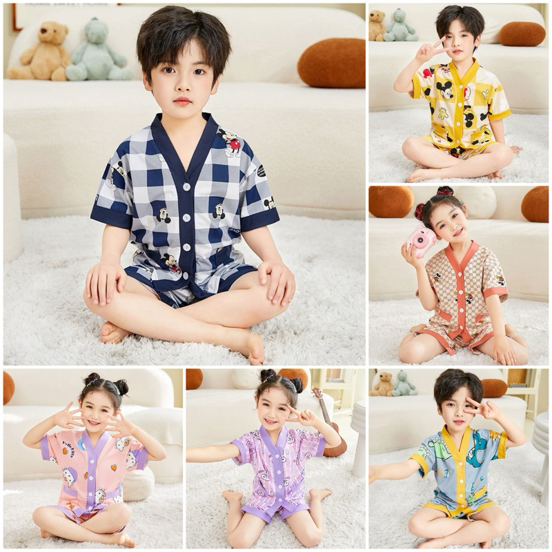 [พร้อมส่ง] ชุดนอนเด็กแขนสั้นขาสั้น กระดุมหน้า ส่งจากไทย