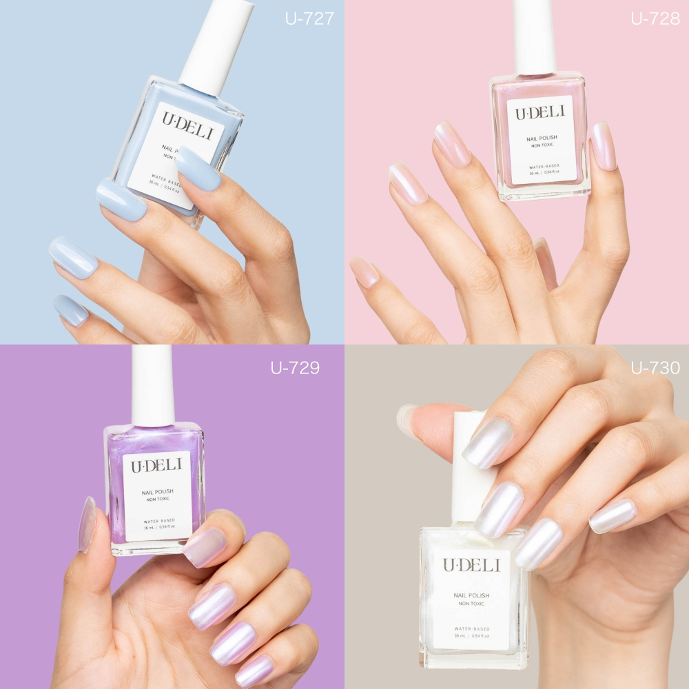 สีมุกประกายชิมเมอร์ (ไม่อบ) U-DELI Shimmer Pearl Vegan สีประกายมุก สีทาเล็บกึ่งเจล U727-U730 Group