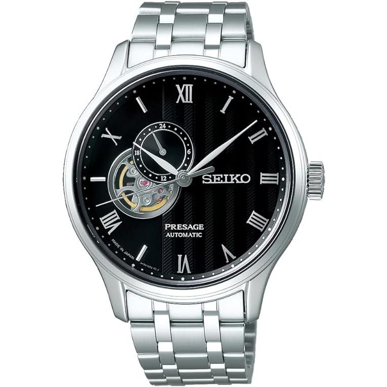 [นาฬิกา Seiko] นาฬิกาออโตเมติก Presage Stamped Black Dial Semi-skeleton Dual Curve Sapphire Glass SARY093 Men's Silver