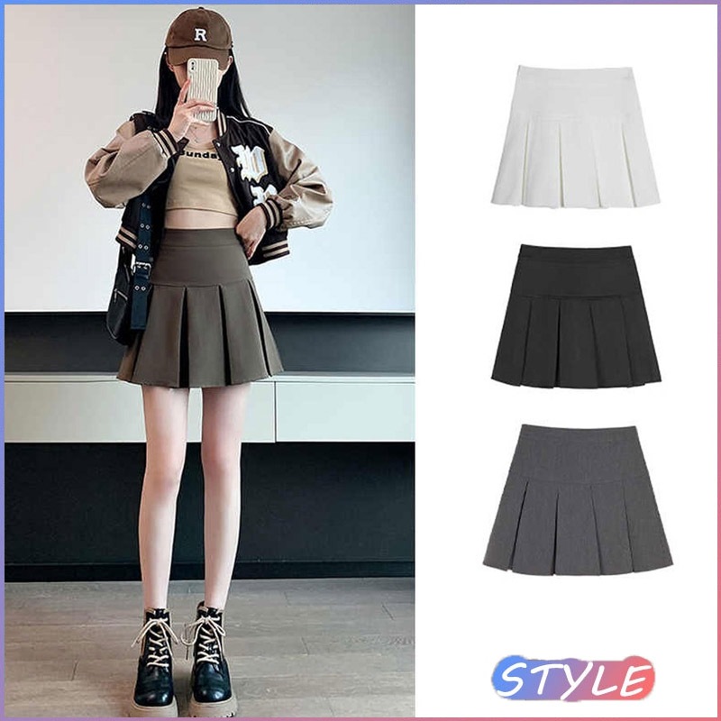 STYLE พร้อมส่ง 800/8803* กระโปรงสั้น กระโปรงเทนนิสสาวอวบ สีพื้น Y2K สำหรับสต
