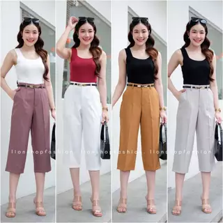 กางเกง 5 ส่วน ทรงกระบอกกลาง พรางหุ่นเป๊ะ! เก็บหน้าท้องเรียบ ผ้าคอตตอนโซดา ใส่สบายไม่รัดสะโพก