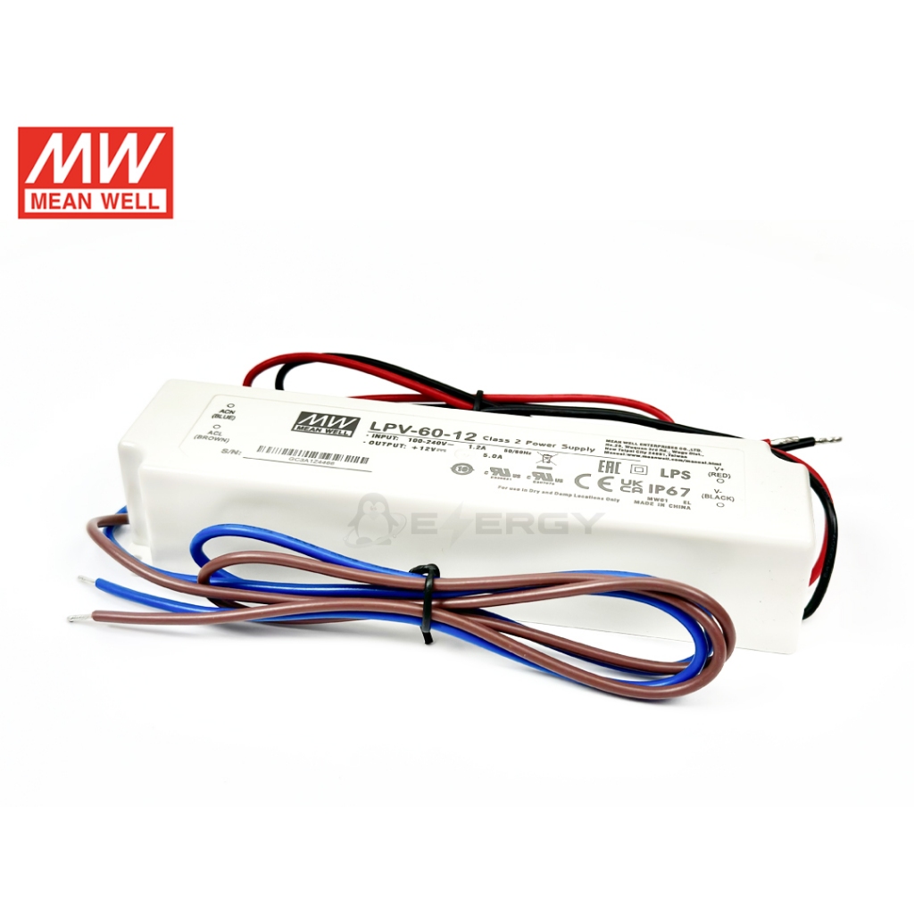 MEANWELL รุ่น LPV-60-12 | Waterproof LED Driver 12V(5A) 60W สำหรับไฟ LED กันน้ำ