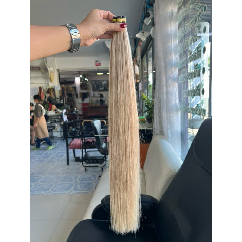 ผมแท้สีบลอนด์สว่าง ไซร์ 30-32” ยาวจริงตามสายวัด 60 เซนติเมตร