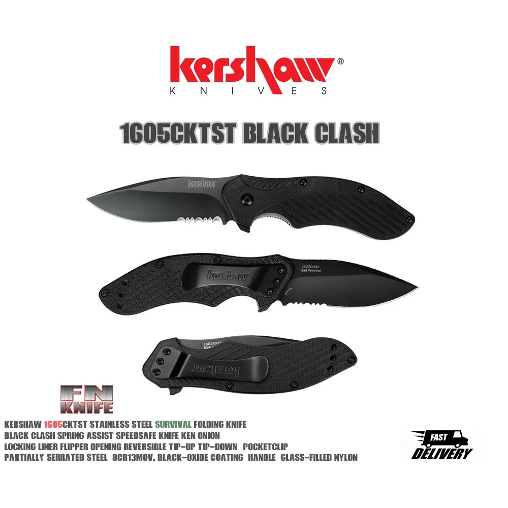มีดพับ Kershaw 1605CKTST Clash Folding Serrated Knife - Black