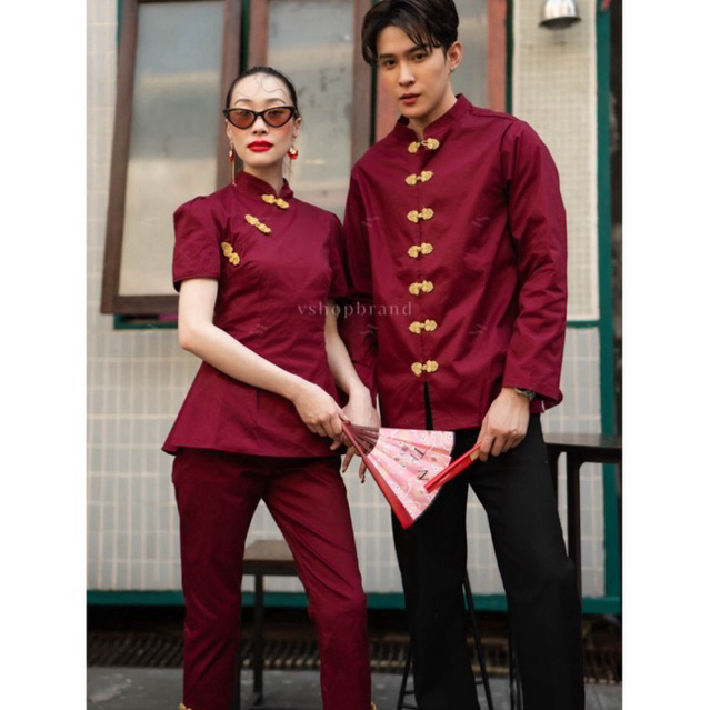 VSM เสื้อคอจีน+กางเกง ชุดคู่ ชุดกี่เพ้า3ชิ้น#4234