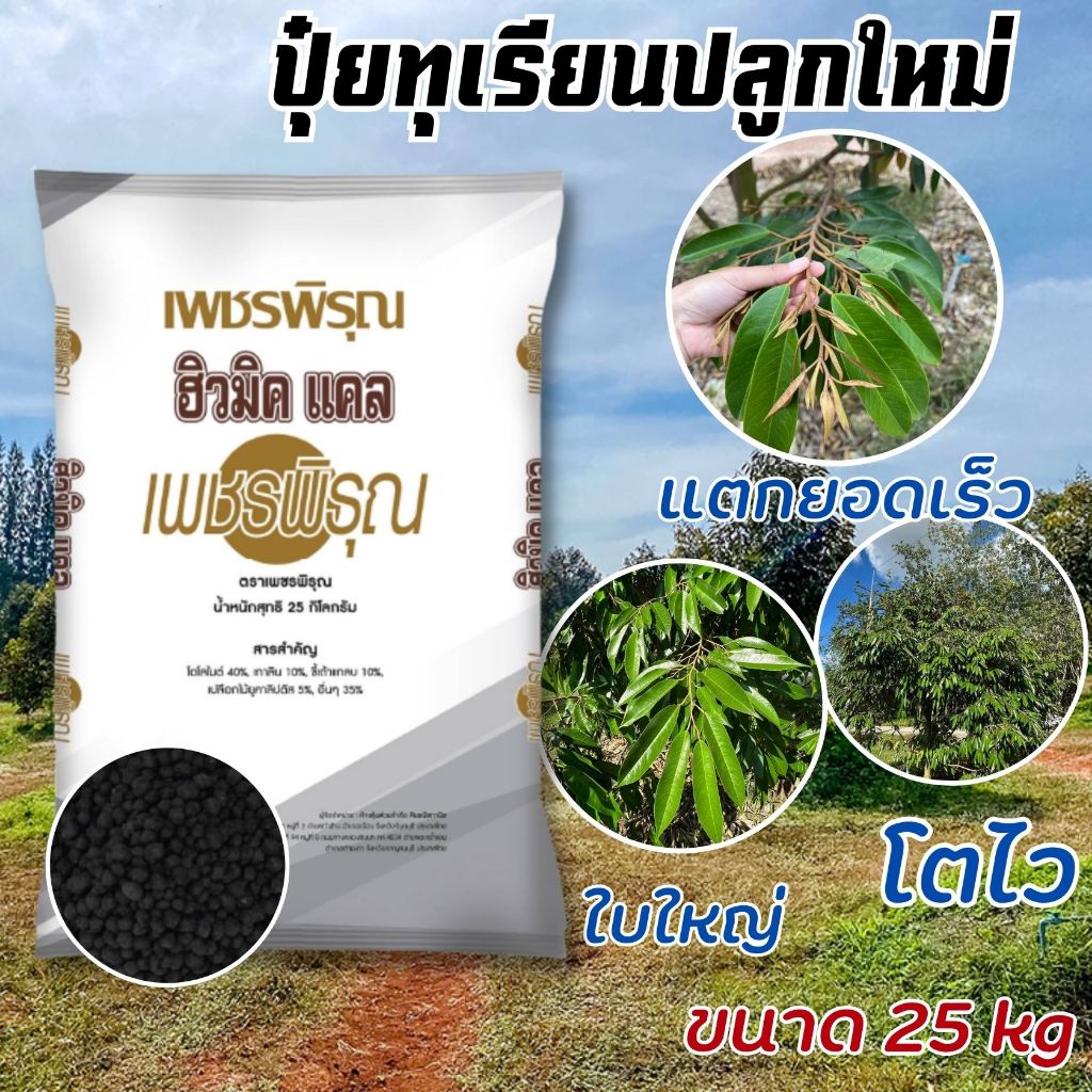 ฮิวมิค แคล เพชรพิรุณ เร่งราก แคลเซี่ยมสูง ปรับPHดิน ฟื้นต้น ต้นโทรม ใบเหลือง เร่งโต(ขนาด 25 kg)