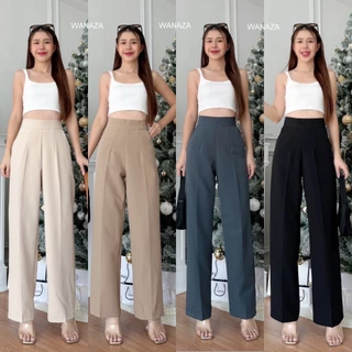 Wanaza New WT02 ซิปหลัง กางเกงทรงกระบอกกลาง กางเกงเอวสูง ผู้หญิง เก็บพุง ใส่สวย กางเกงทำงาน ผญ ผ้า A80 สาวอวบใส่ได้