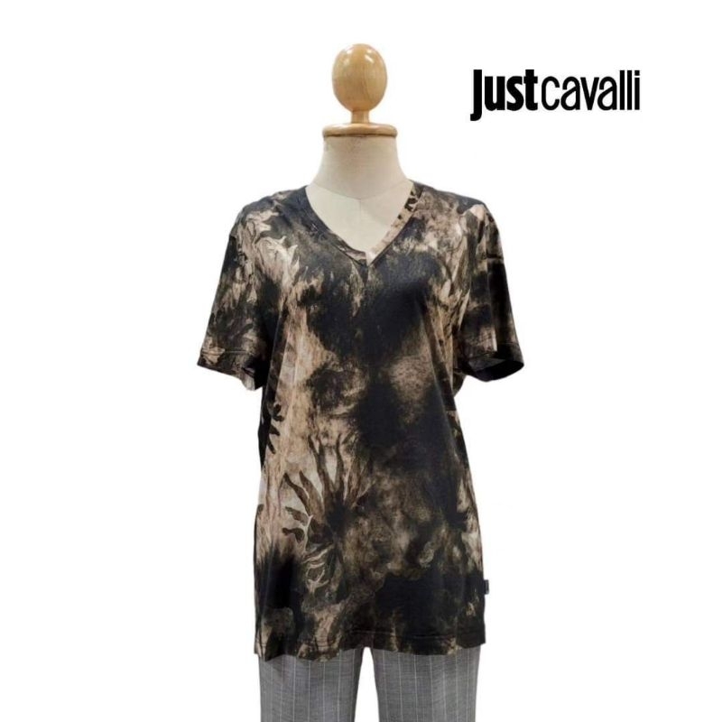 Just Cavalli Tie-Dye Jersey V-Neck Short Sleeve T-Shirt