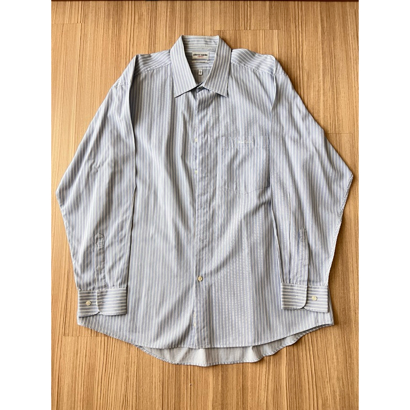 Pierre Cardin เสื้อเชิ้ตผู้ชายXXL เสื้อไซส์ใหญ่ Oversize สีฟ้าสลับขาว