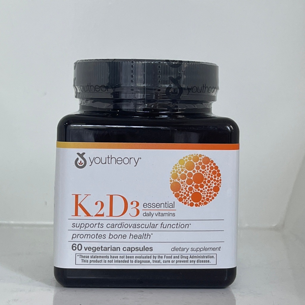 Youtheory K2 D3 Essential Daily Vitamins 60 Vegetarian Capsules การทำงานของหัวใจและหลอดเลือด