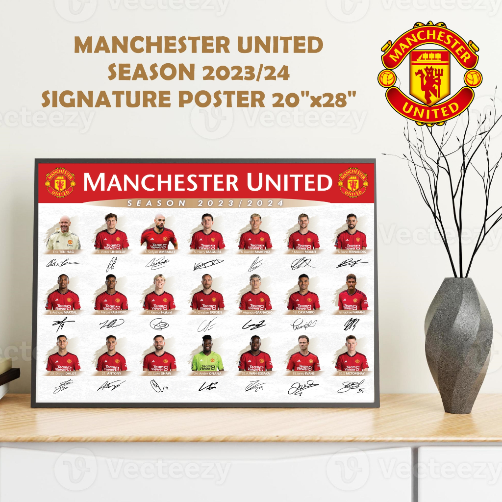 โปสเตอร์ แมนยู พร้อมลายเซ็นทั้งทีม ภาพคมชัดใบหนาเกรด A ขนาด 20x28 นิ้ว - Poster Man United Signed Te