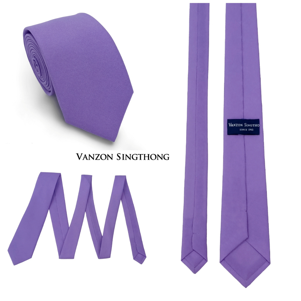 เนคไททรงสลิมสีม่วง ผ้าไม่มันเงา By Vanzon Singthong