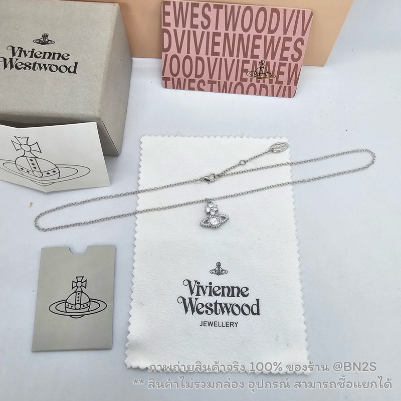 Vivienne Westwood Valentina Orb Pendant สร้อยคอวิเวีย จี้ดาวเสาร์ ประดับคริสตัลสีใส อะไหล่เงิน สายโซ่ พร้อมตัวห้อยจี้