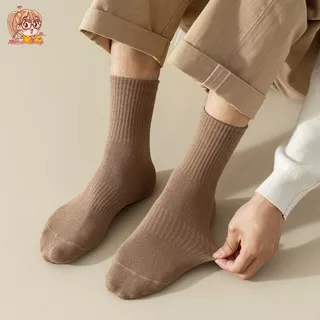 annacny ถุงเท้าข้อกลาง แทบแนวตั้ง สไตล์ญี่ปุ่น 🧦ถุงเท้าแฟชั่น สีพื้น ส่งจากไทย S29