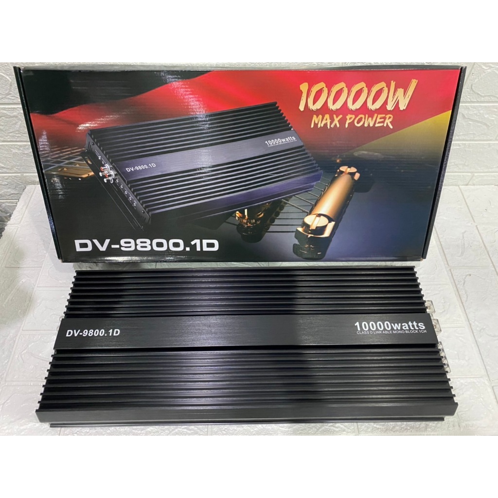 พาวเวอร์แอมป์ขับซับเบส DV-9800.1D กำลังขับ10000วัตต์ ขับ15นิ้ว 220/3/25/75 1คู่ มัดไฟใหญ่ คาปา10ลูก