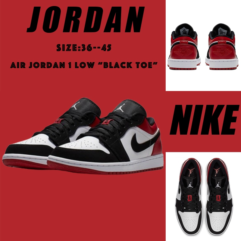 จัดส่งรวดเร็ว Nike Air Jordan 1 Low “Black Toe” แท้ 100% 553558-116 รองเท้าผ้าใบย้อนยุค รองเท้าผ้าใบ รองเท้าวิ่ง