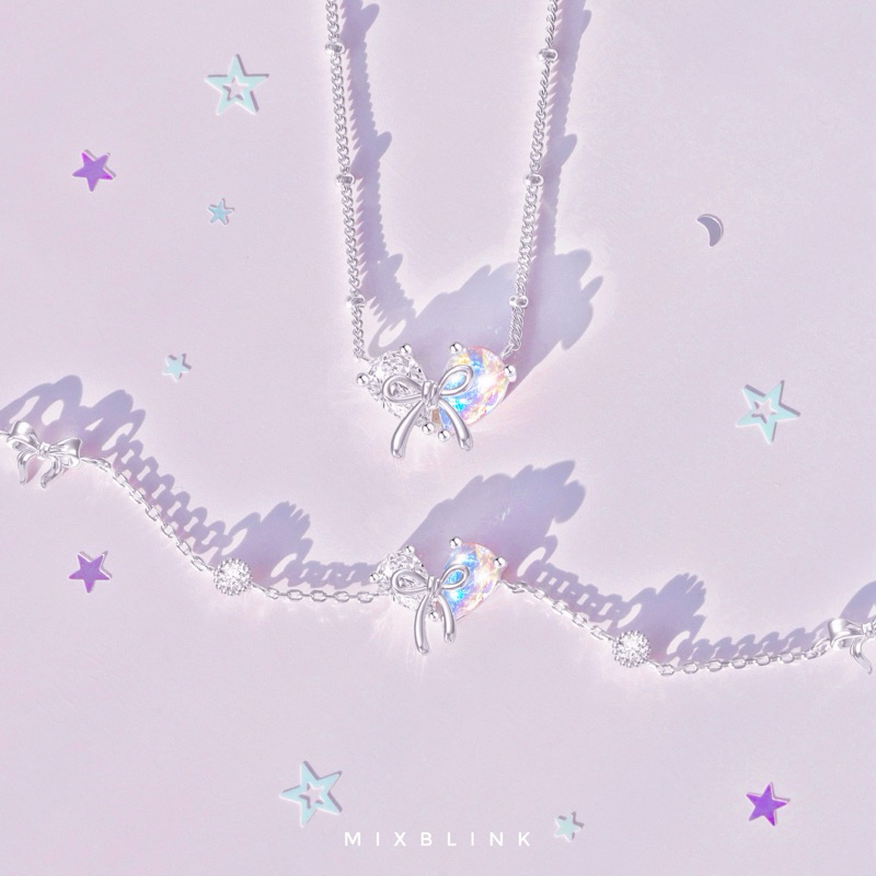 สร้อยคอ , สร้อยข้อมือ เงินแท้ 92.5% ส่งฟรี EMS ♡ รุ่น Arisia ♡ - หัวใจ ผูกโบว์ MixBlink