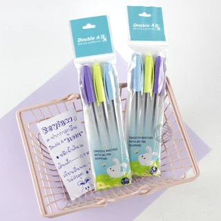 (ยกแพ็ก) 3 ด้าม Double A ปากกาลูกลื่น 0.5 มม. หมึกน้ำเงิน รุ่น Bloom Ball Pen