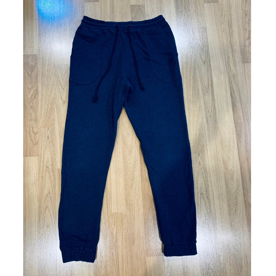 muunique กางเกงขายาว จั๊ม เอวยางยืดได้ 26-39 นิ้ว สะโพก 38 นิ้ว ยาว 37 นิ้ว สีน้ำเงิน มีกระเป๋าข้าง 