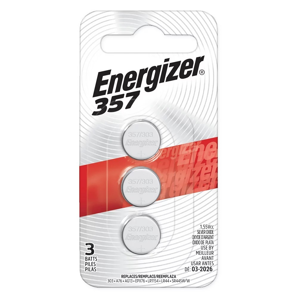 Energizer 357/303 ถ่านกระดุม 1.55V จำนวน 3 ก้อน หรือ 1 ก้อน ของแท้ Made in U.S.A. เทียบเบอร์ SR44