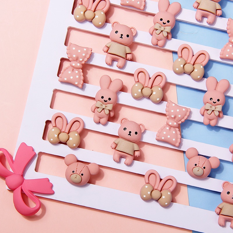 B006 (ชุด 5 ชิ้น 10 ชิ้น) เรซิ่น กระต่ายชมพู 3 D อุปกรณ์ตกแต่ง งาน DIY แต่งเคสโทรศัพท์ งานฝีมืออื่นๆ พร้อมส่งจากไทย