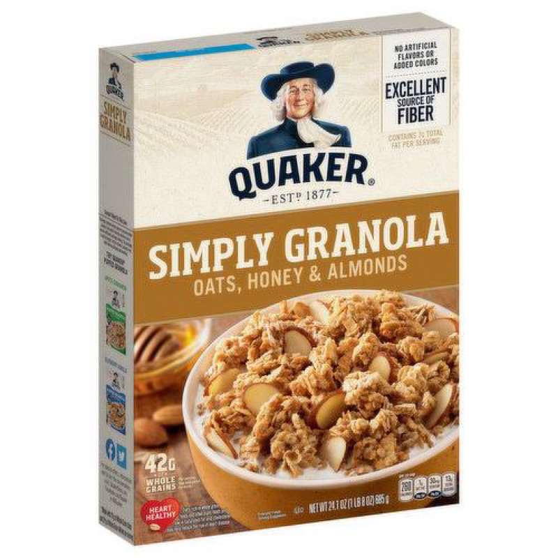 nchd Quaker Simply Granola oat honey &amp; almonds 685g. กราโนล่าโอ๊ต ฮันนี่ อัลมอนด์ นำเข้าจากUSA🇺🇸