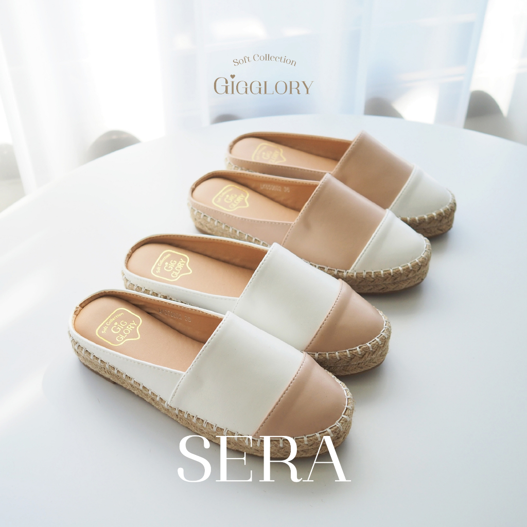 🌷 Gigglory Sera ♡ รองเท้าหนังเปิดส้น สีทูโทน ขอบแต่งแชือกปอ พื้นหนา