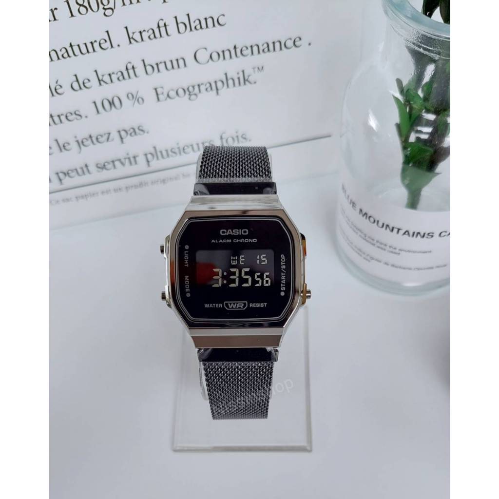 นาฬิกา Casio รุ่น A168WEMB-1B และ A171WEMB-1A นาฬิกาหน้าปัดดิจิตอล สายถัก สีเทาดำ ของแท้ 100% รับประกันสินค้า 1 ปีเต็ม