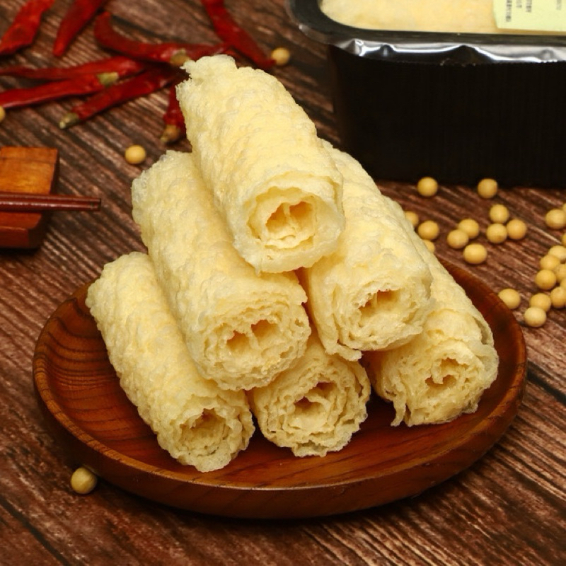 [พร้อมส่ง] ฟองเต้าหู้ม้วน  ทานคู่กับชาบู สุกี้ หมาล่าหม้อไฟ ปารจุ10ม้วน