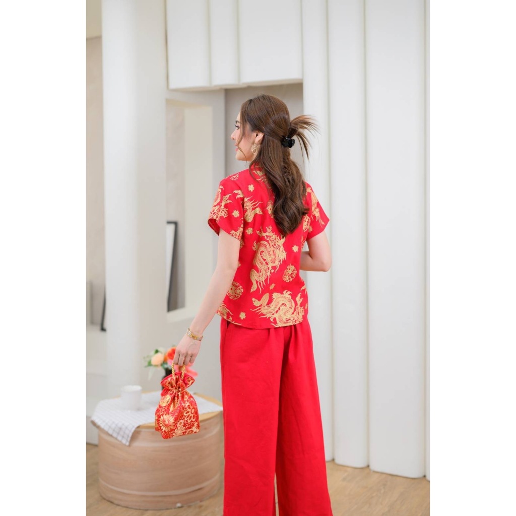 เสื้อคอจีนกระดุมจีนลายมังกรทอง เสื้อใส่ตรุษจีน (ส่งจากไทย) - รูปที่ 7