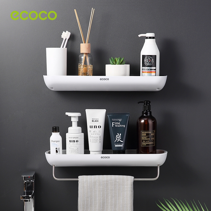 [พร้อมส่ง]ECOCO ชั้นวางของในห้องน้ำ ชั้นวางของกันน้ำติดผนังพร้อมราวแขวนผ้าเช็ดตัว