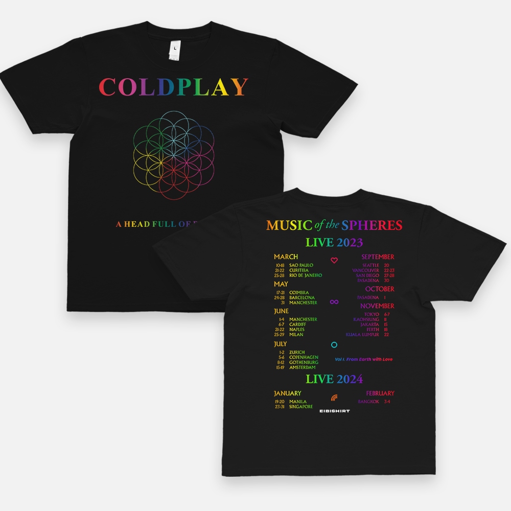 High Quality Shirt COLDPLAY BAND 100% COTTON T-SHIRT GILDAN UNISEX  World Tour Thailand งานสกรีน ราค
