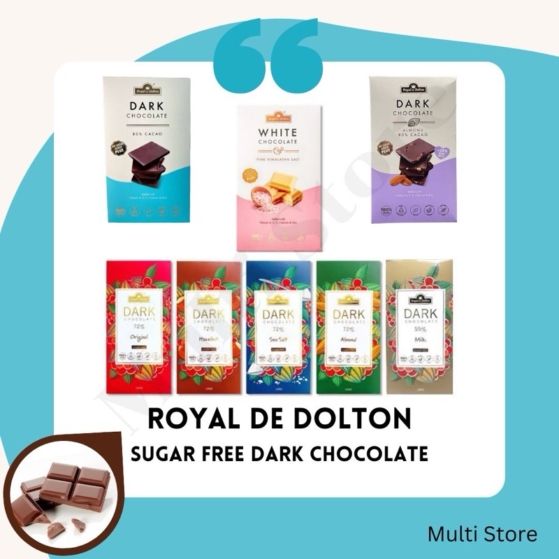 No Sugar Royal De Dolton SUGAR FREE Dark Chocolate (100g) ~ รอยัลเดอดอลตันช็อคโกแลตบาร์ไม่มีน้ำตาล