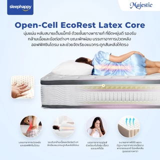 SleepHappy ที่นอนรุ่น Majestic ที่นอนยางพาราธรรมชาติ Hybrid เสริมคูลเจลเมมโมรี่โฟมและพ็อกเก็ตสปริง หนา 14 นิ้ว