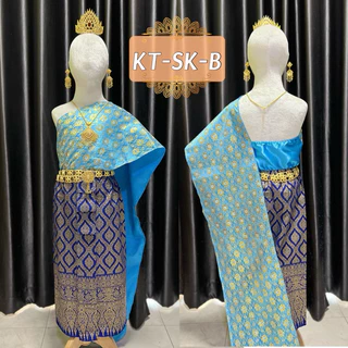ชุดไทยเด็ก 1-12 ปี สีฟ้า สดใสมาก สไบ+ผ้าถุง (เป็นยางยืด) ไม่ต้องพัน เข้ารูปสวย มีให้เลือกหลายsize