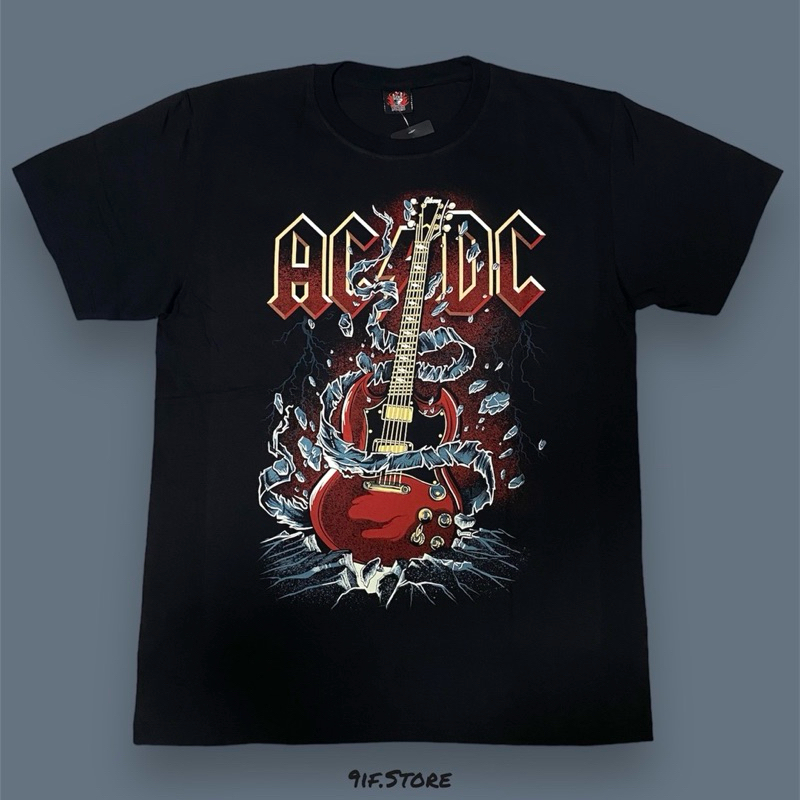 เสื้อยืดวง AC DC ลายGuitar สกรีนหน้า-หลัง (ป้าย Rock Yeah)
