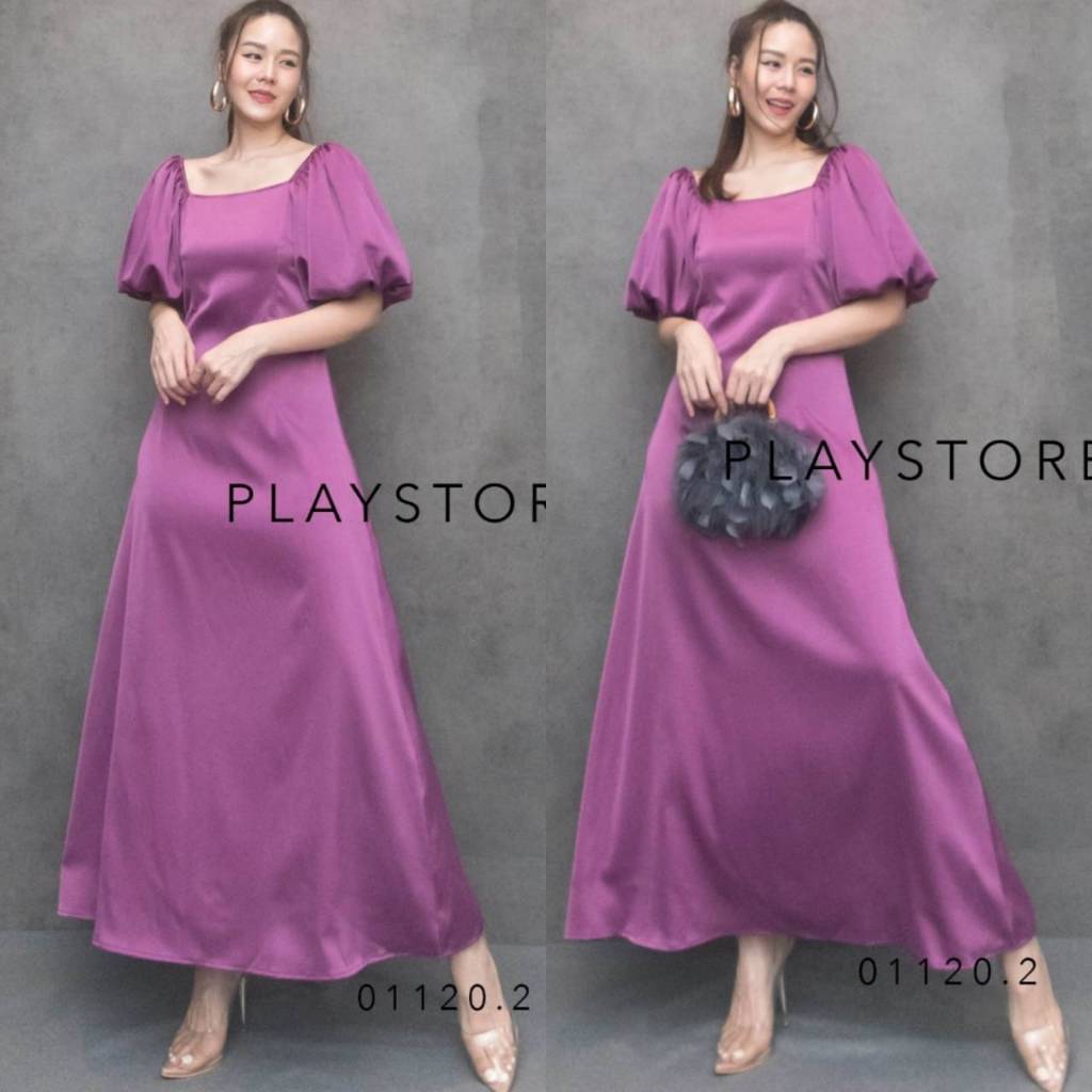 MirrorSister Maxidress เดรสยาว ออกงาน ทรงสวย ดูหรู ดูแพง แขนสั้นทรงกระปุก เนื้อผ้าซาติน Premium