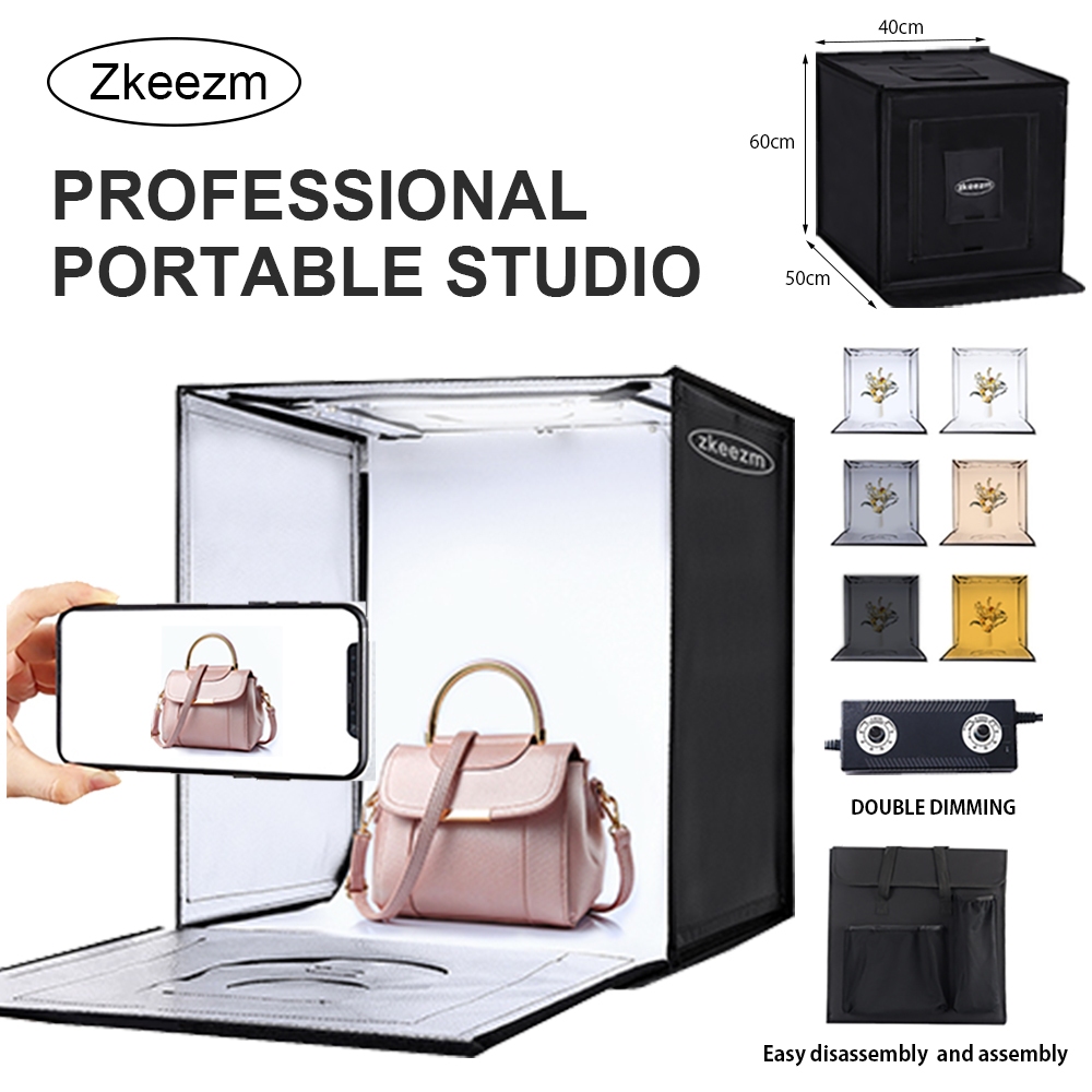 ZCZK กล่องไฟถ่ายภาพ Photo Lightbox กล่องถ่ายรูปสินค้า 40/50/60CM กล่องถ่ายภาพสตูดิโอปรับแสงได้ Portable Softbox