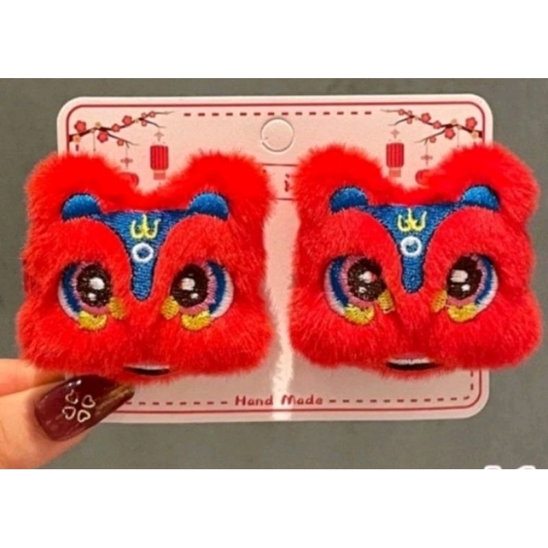 พร้อมส่ง กิ๊บตรุษจีนคู่สิงโตปุกปุย