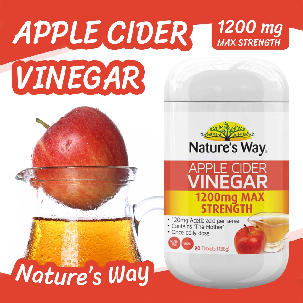 พร้อมส่ง🍎 Nature's Way Apple Cider Vinegar 1200 mg Max Strength เนเจอร์สเวย์ แอปเปิล ไซเดอร์ เวเนก้า ขนาด 90 เม็ด